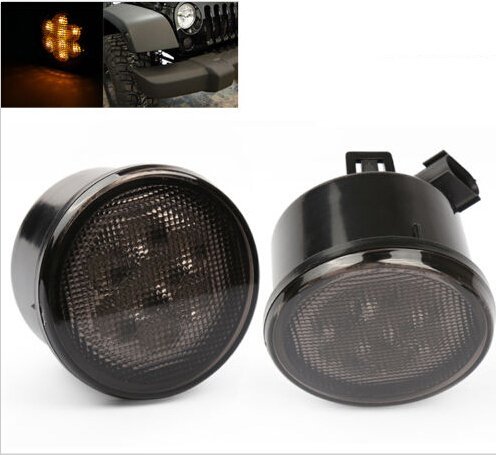 LED Side Maker Lights Compatible with 2007-2017 Wrangler JK JKU Amber Front Flares Parking Turn Lamp Bulb Indicator Lens 
